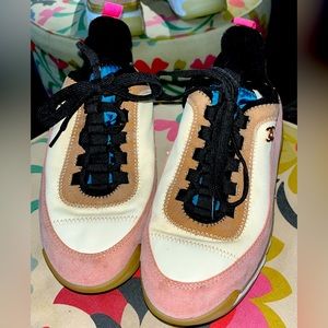 Chanel CC Trainer Suede Nylon Sneakers 38